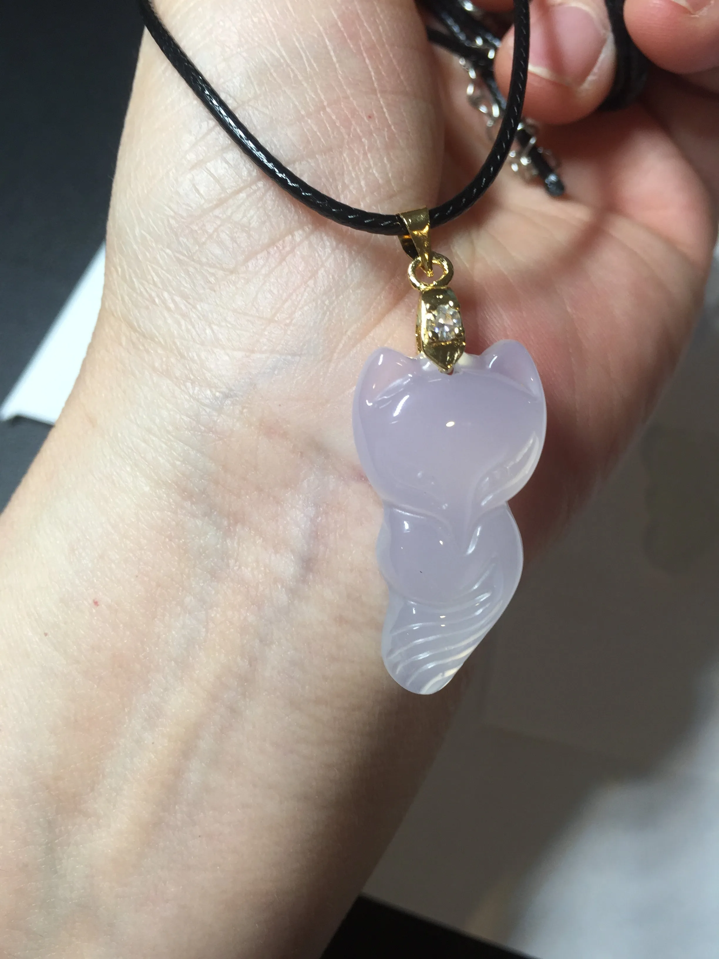 100% natural icy transparent White/clear Chalcedony fox pendant CB80