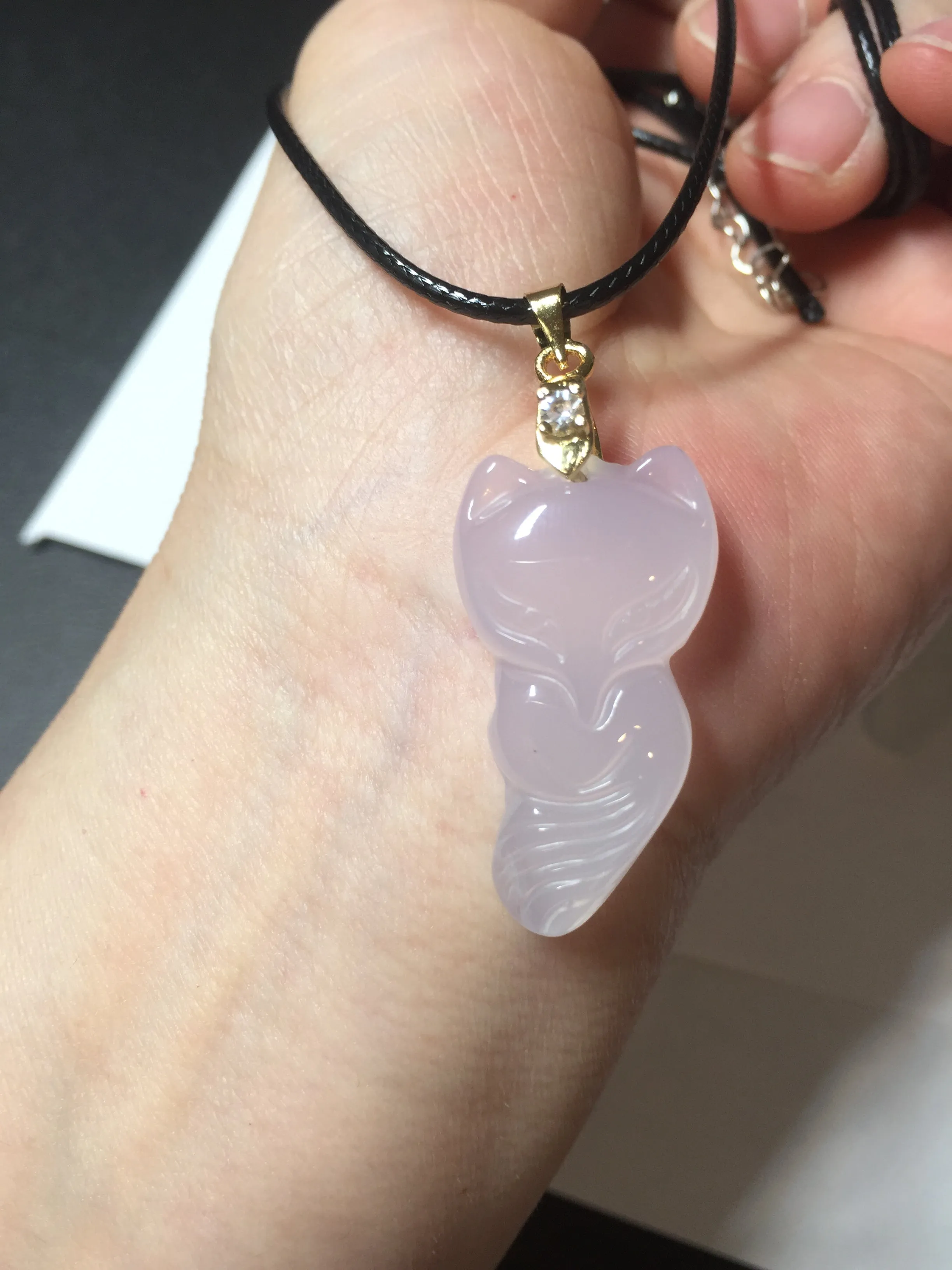 100% natural icy transparent White/clear Chalcedony fox pendant CB80