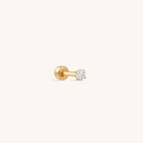 14K Solid Gold CZ Barbell - Clear