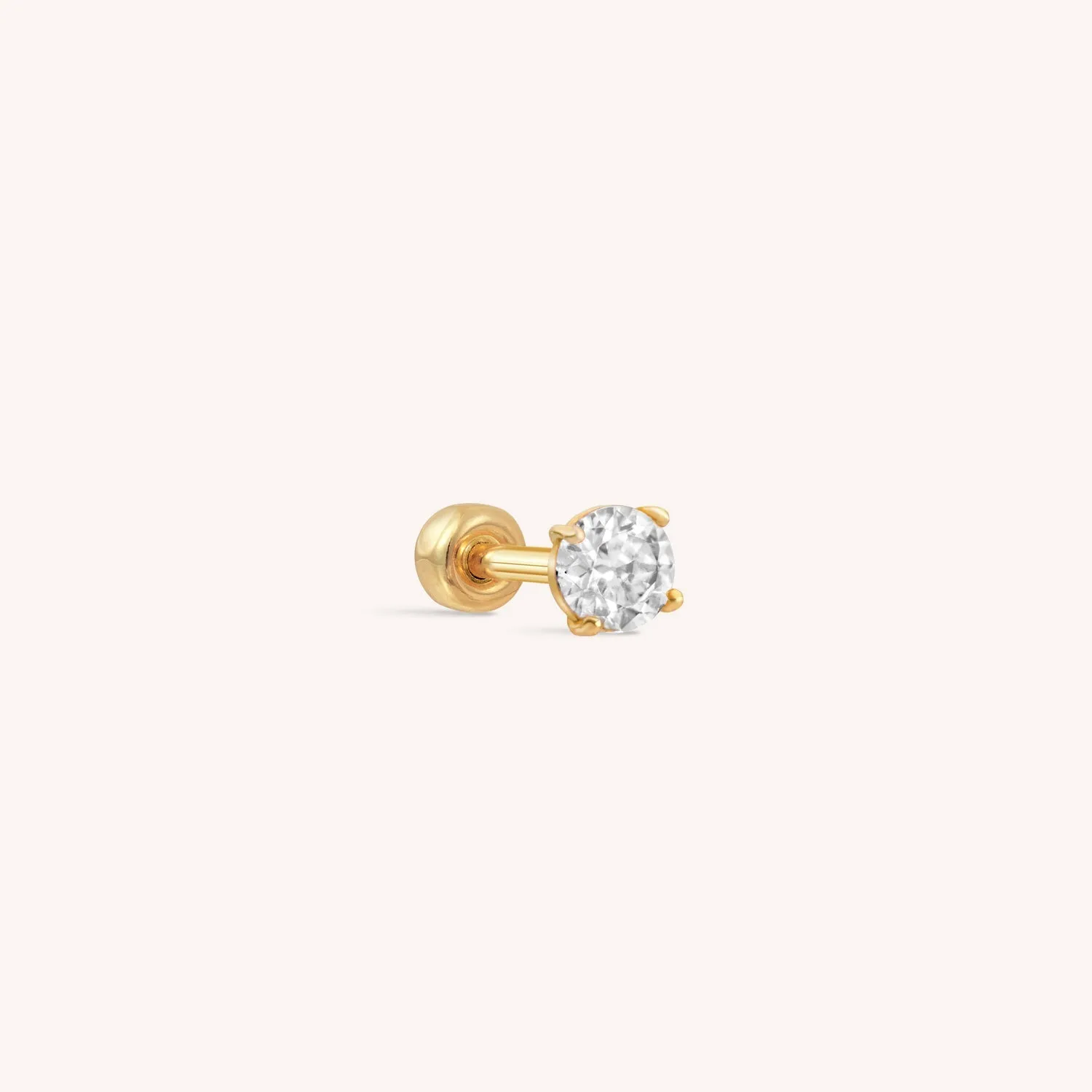 14K Solid Gold CZ Barbell - Clear