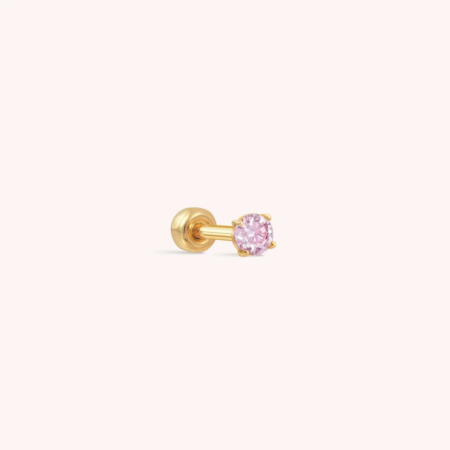 14K Solid Gold Pink CZ Barbell