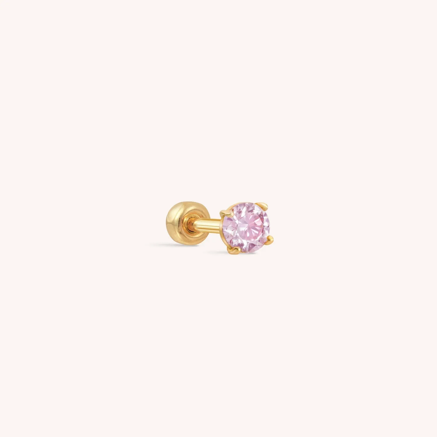 14K Solid Gold Pink CZ Barbell