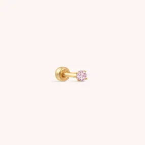 14K Solid Gold Pink CZ Barbell