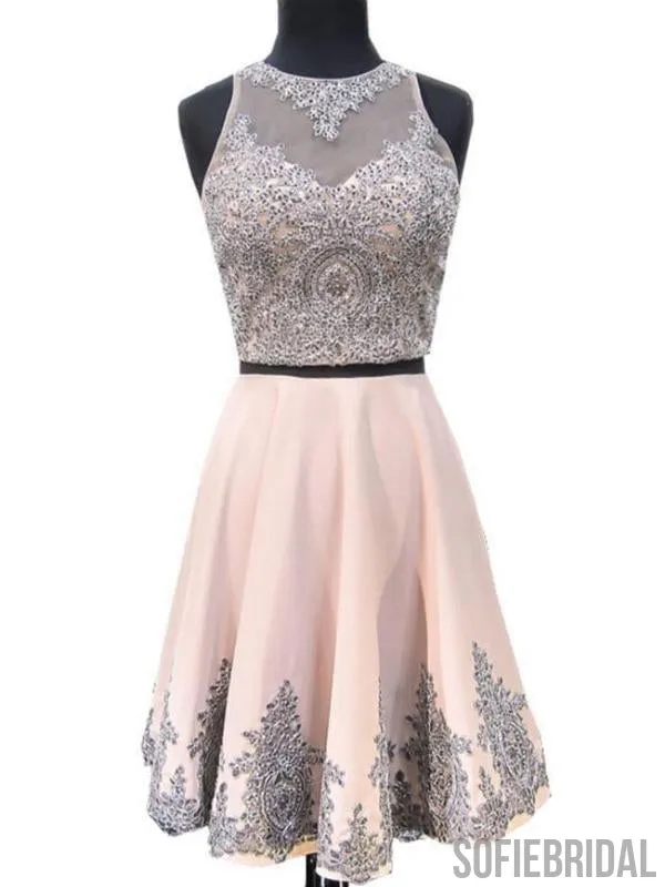 2 Pieces Halter Dusty Pink Short Cheap Homecoming Dresses 2018, CM421