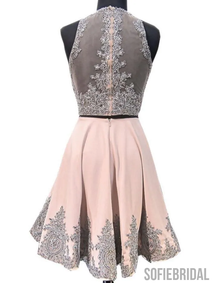 2 Pieces Halter Dusty Pink Short Cheap Homecoming Dresses 2018, CM421