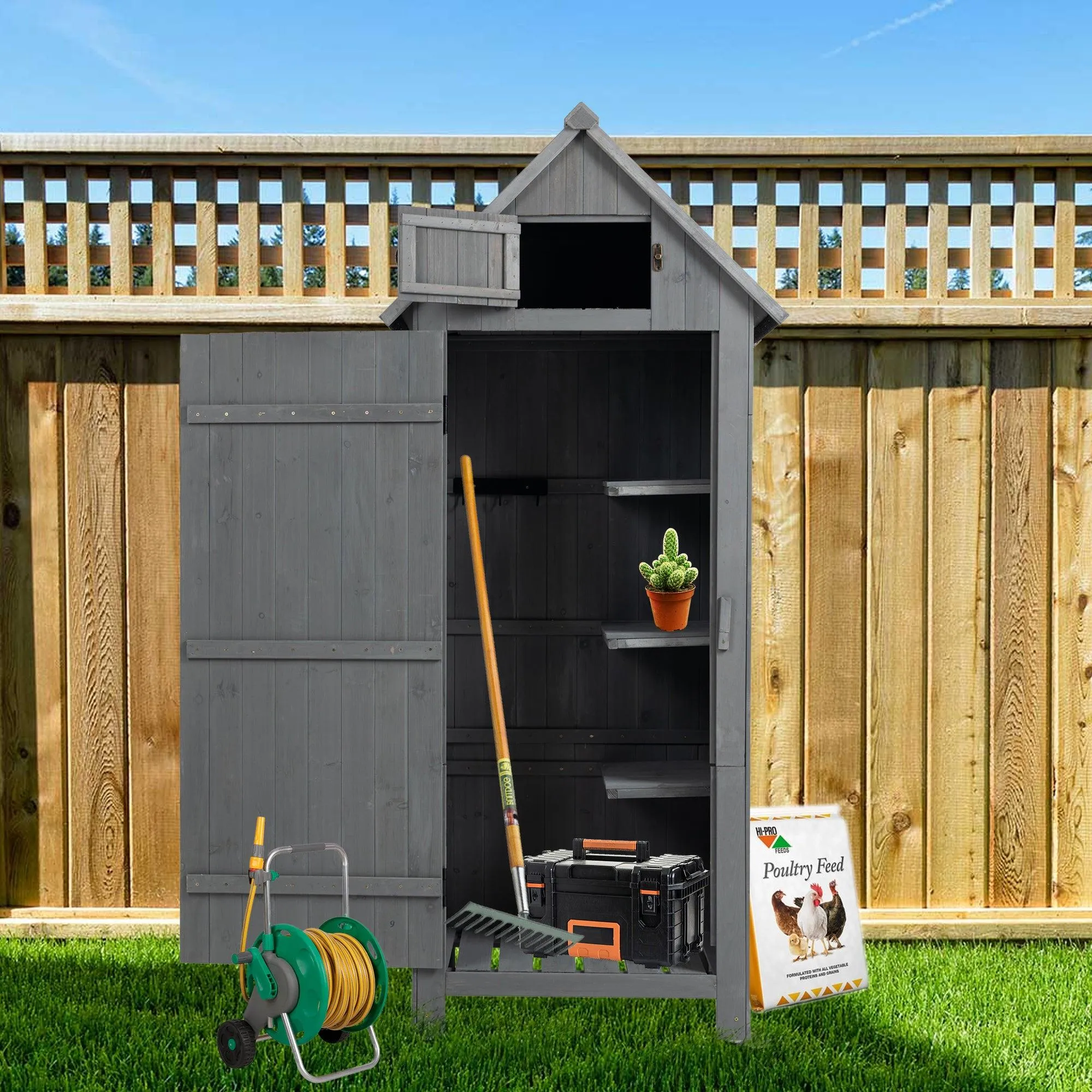 30.3”L X 21.3”W X 70.5”H Outdoor Storage Cabinet Tool Shed Wooden Garden Shed  Gray