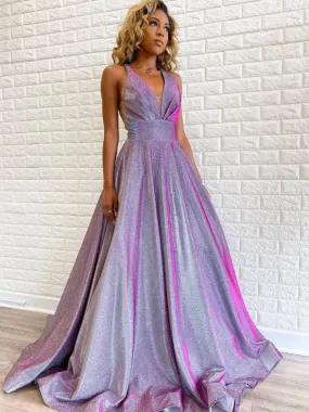 A-line Spaghetti Straps V-neck Long Prom Dresses Online,SFPD0109