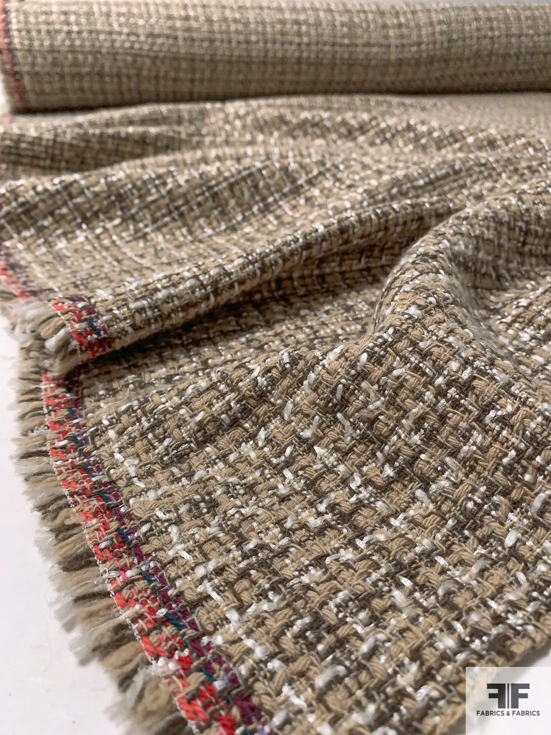 Acrylic Blend Tweed Suiting - Beige / Off-White / Earthy Brown