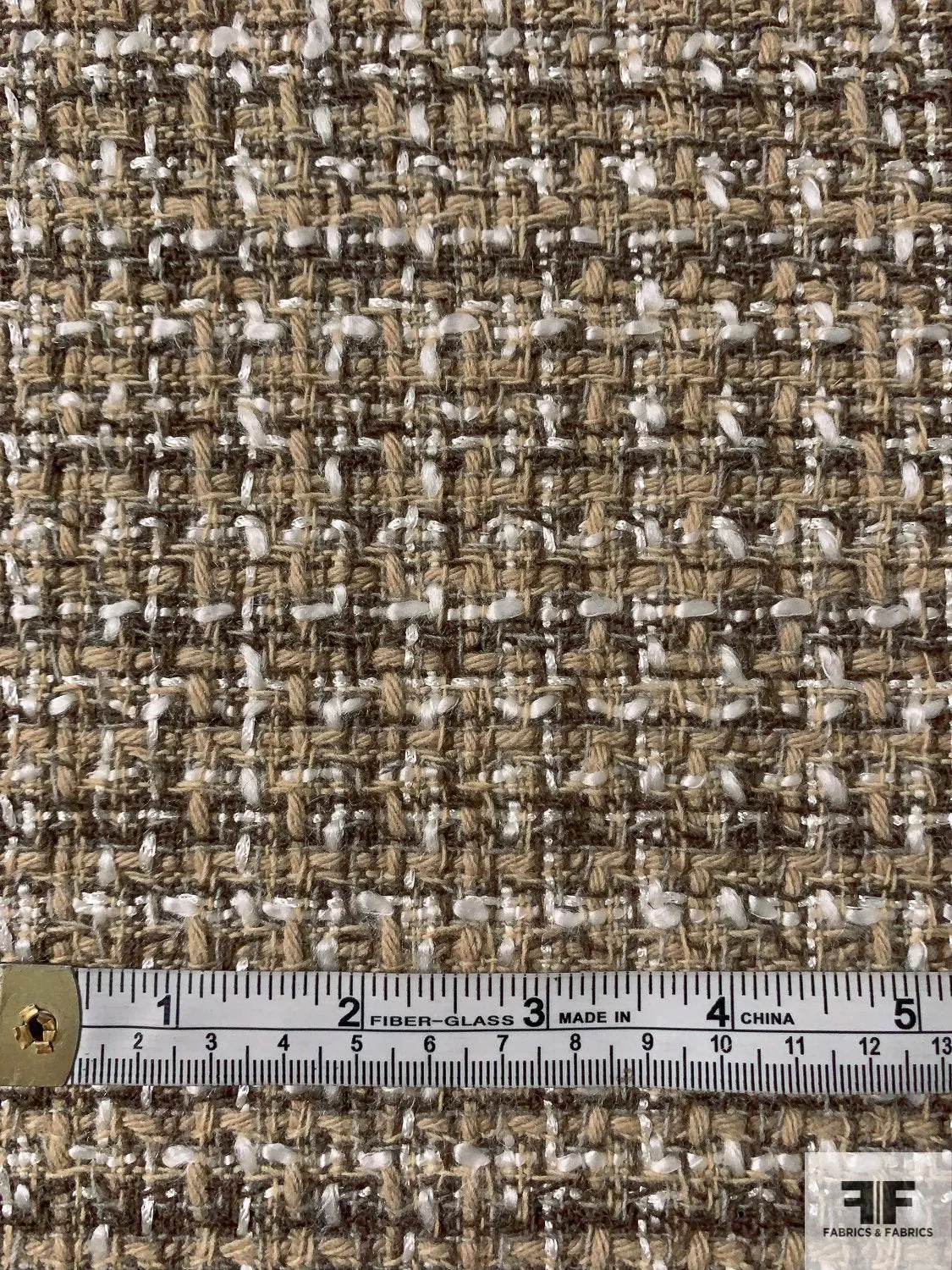 Acrylic Blend Tweed Suiting - Beige / Off-White / Earthy Brown