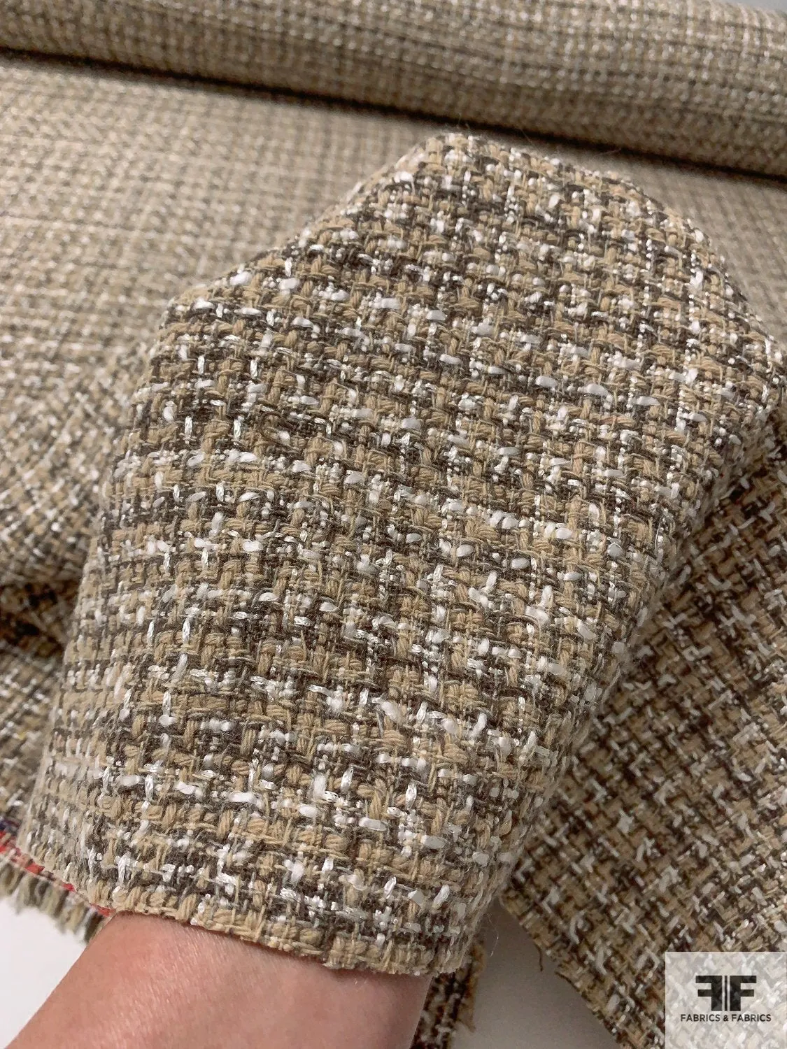 Acrylic Blend Tweed Suiting - Beige / Off-White / Earthy Brown