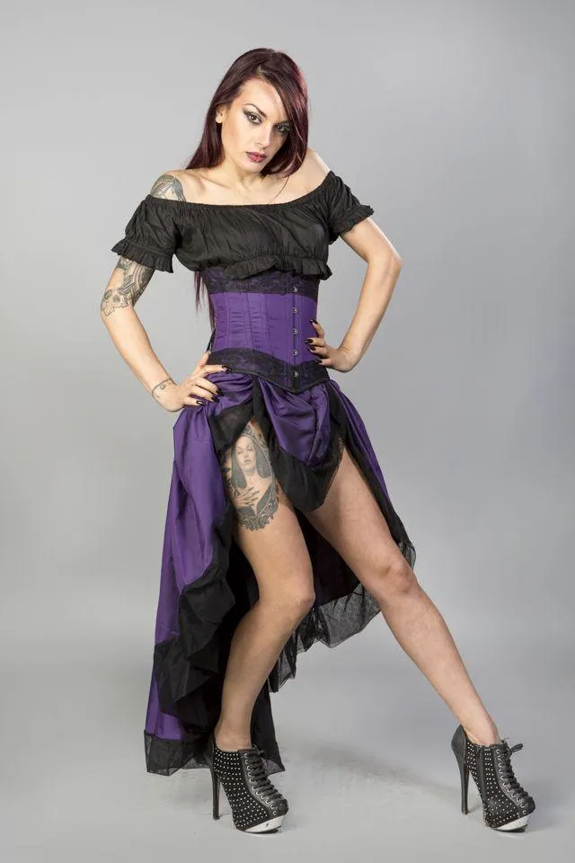 Amanda Underbust Steel Boned Corset In Taffeta With Black Lace Details