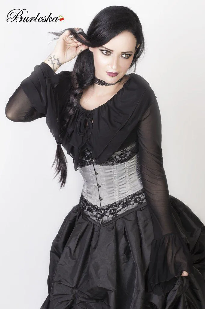 Amanda Underbust Steel Boned Corset In Taffeta With Black Lace Details