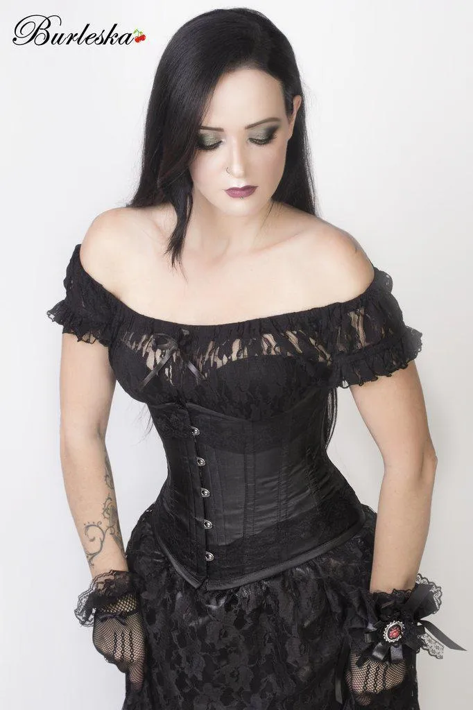 Amanda Underbust Steel Boned Corset In Taffeta With Black Lace Details