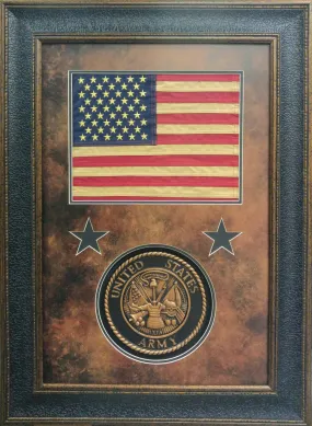 American Flag with Army Seal Shadowbox | Real Cotton Cloth Embroidered Flag | 37L X 27W" Inches