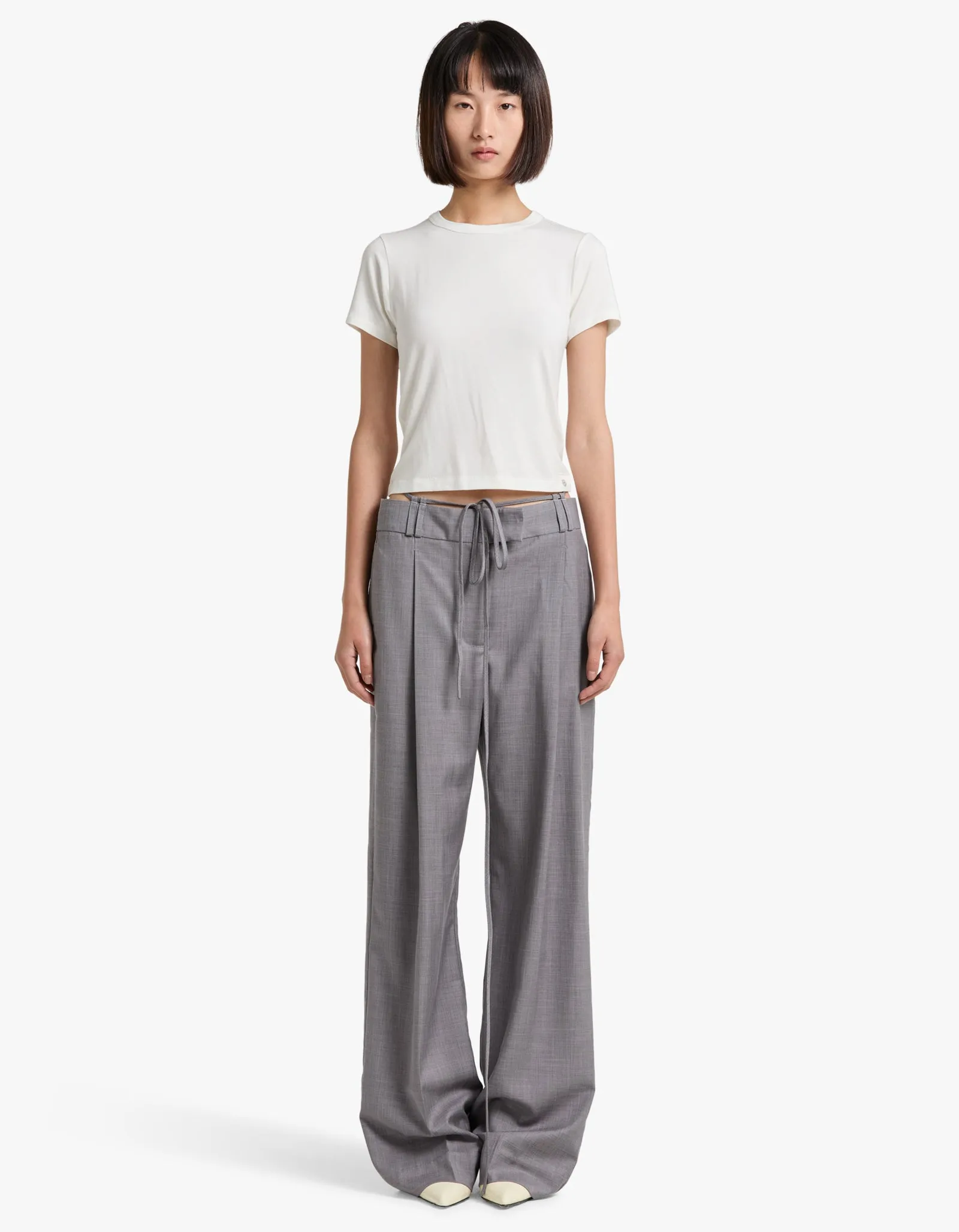 Asher Pleat Front Pant With Tie - Steel Grey