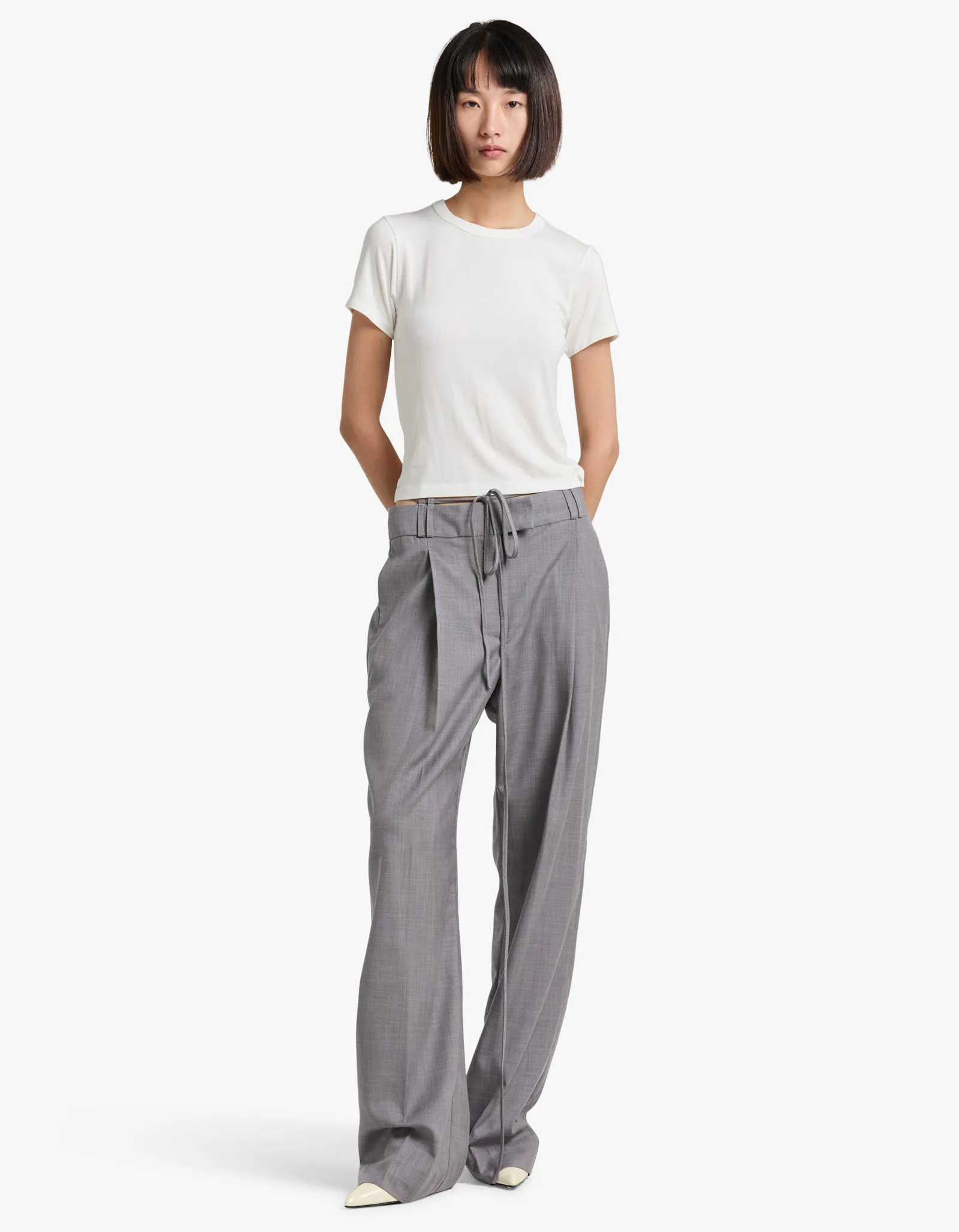 Asher Pleat Front Pant With Tie - Steel Grey