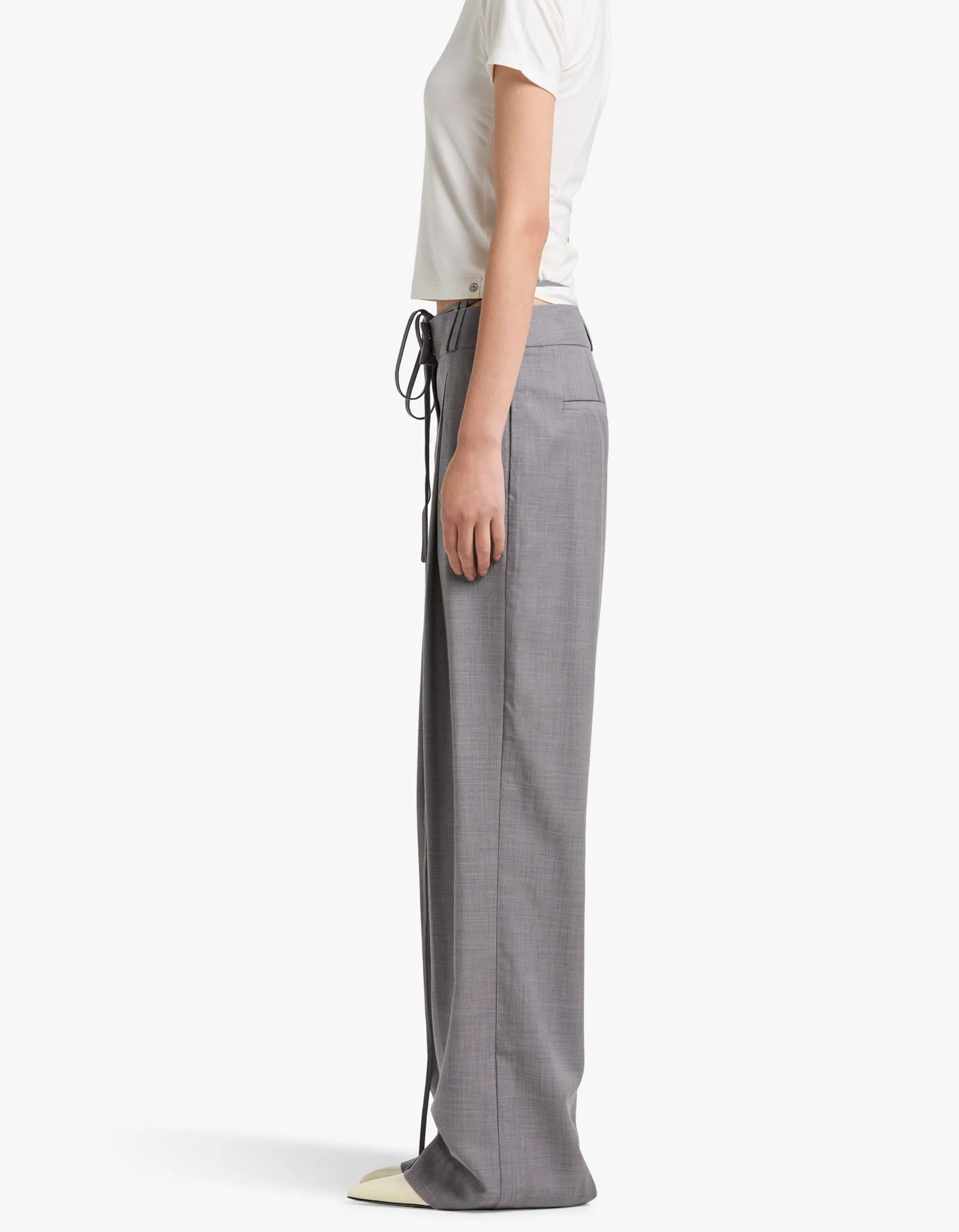 Asher Pleat Front Pant With Tie - Steel Grey