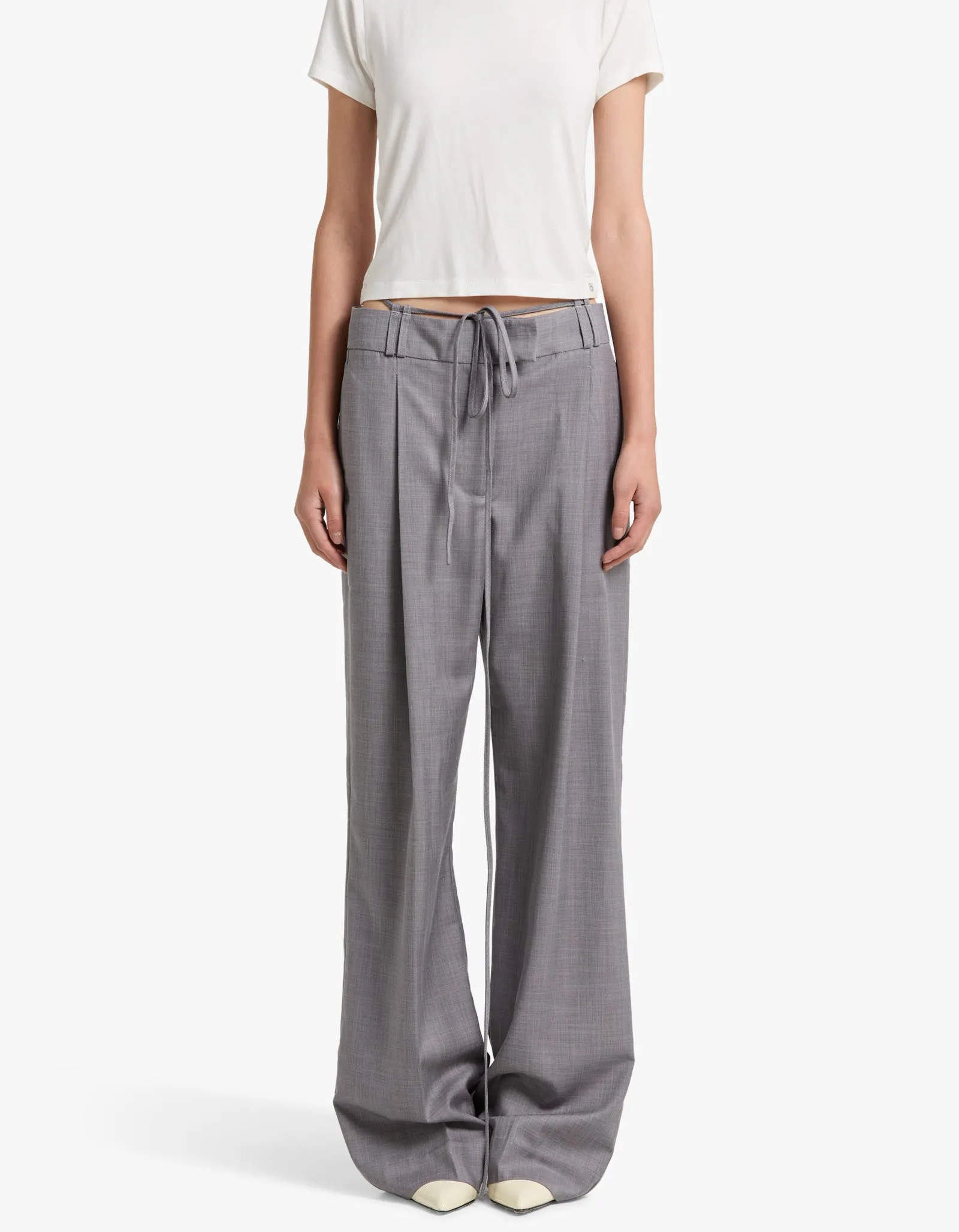 Asher Pleat Front Pant With Tie - Steel Grey