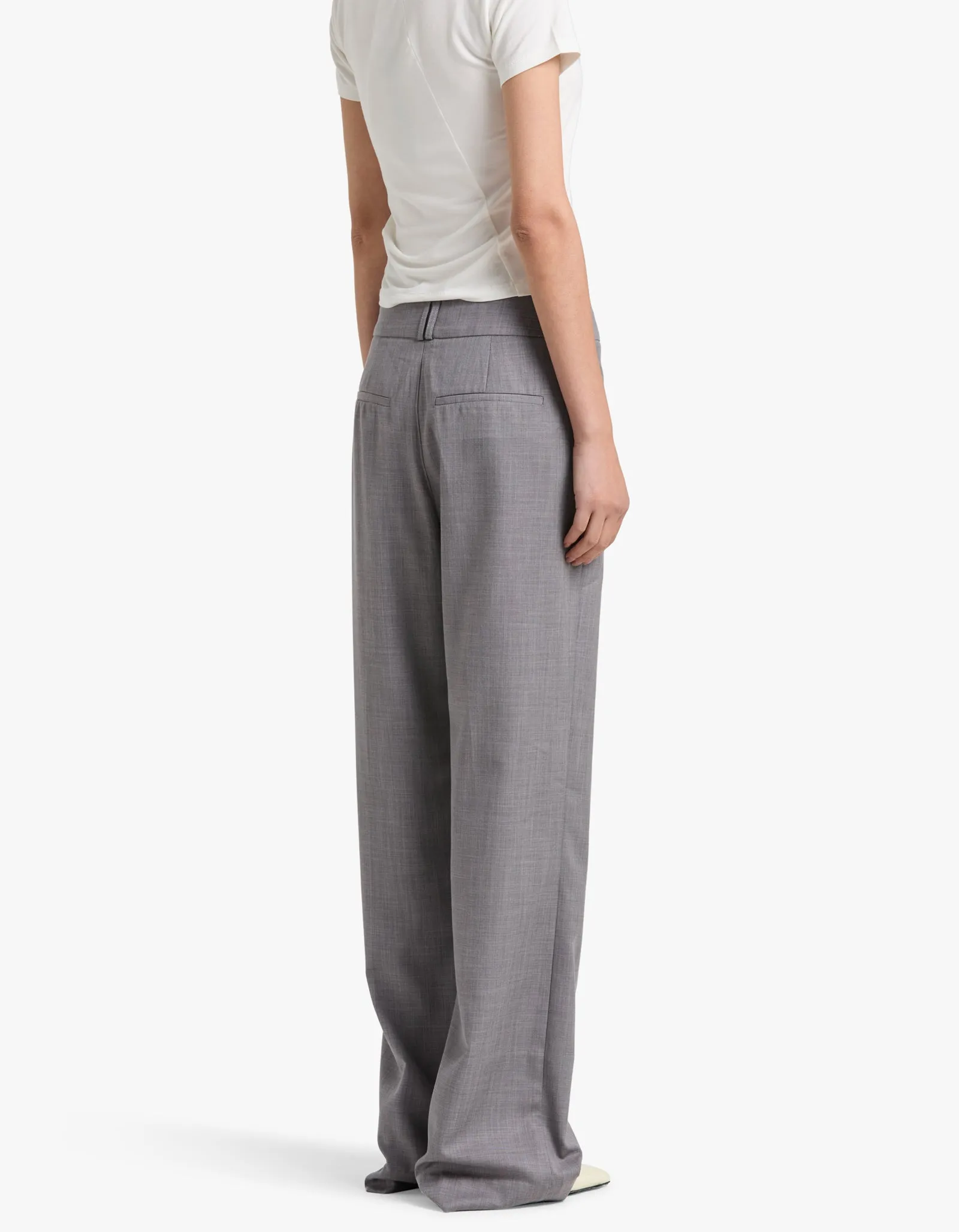 Asher Pleat Front Pant With Tie - Steel Grey