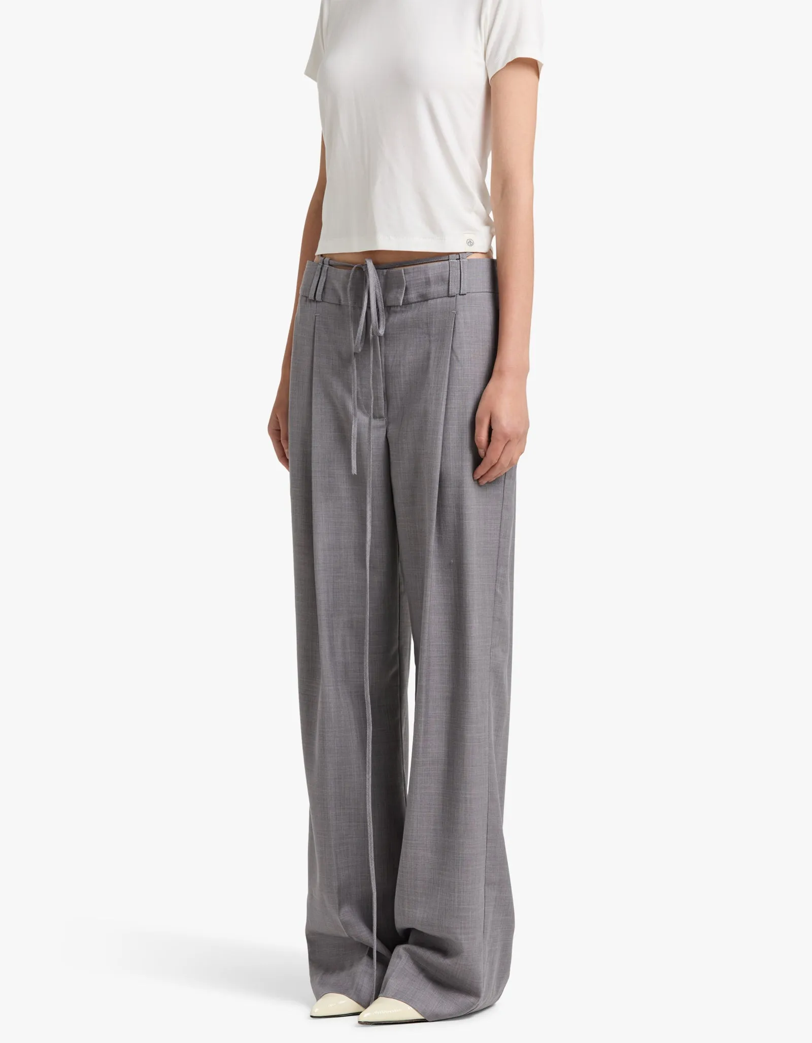 Asher Pleat Front Pant With Tie - Steel Grey