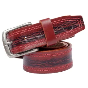 Bacca Bucci Leather Men's Work Belt - Heavy Duty Genuine Full Grain Leather With Buckle -Maroon