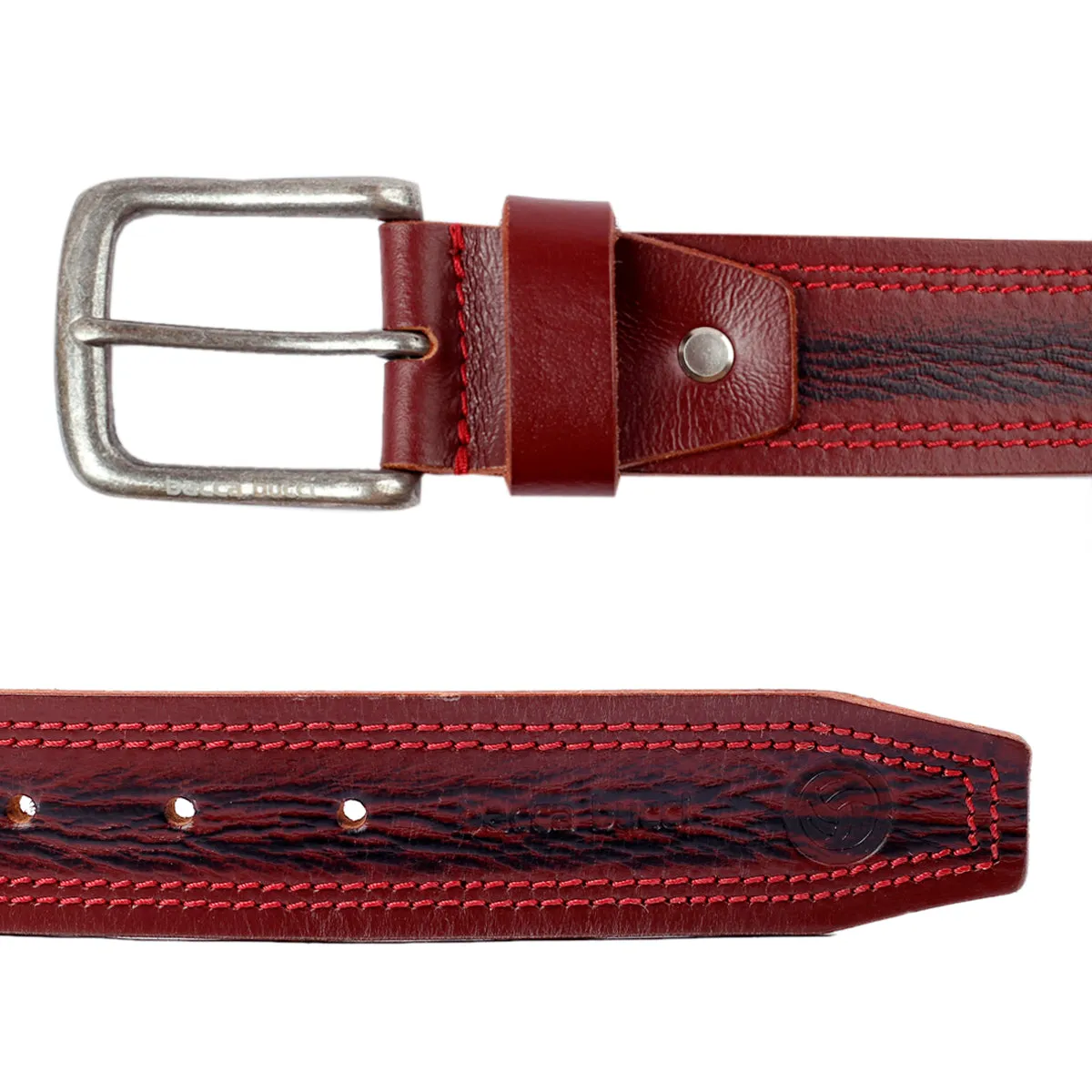 Bacca Bucci Leather Men's Work Belt - Heavy Duty Genuine Full Grain Leather With Buckle -Maroon