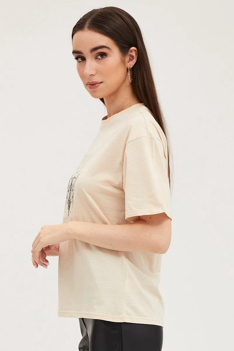 Beige Graphic T Shirt Short Sleeve