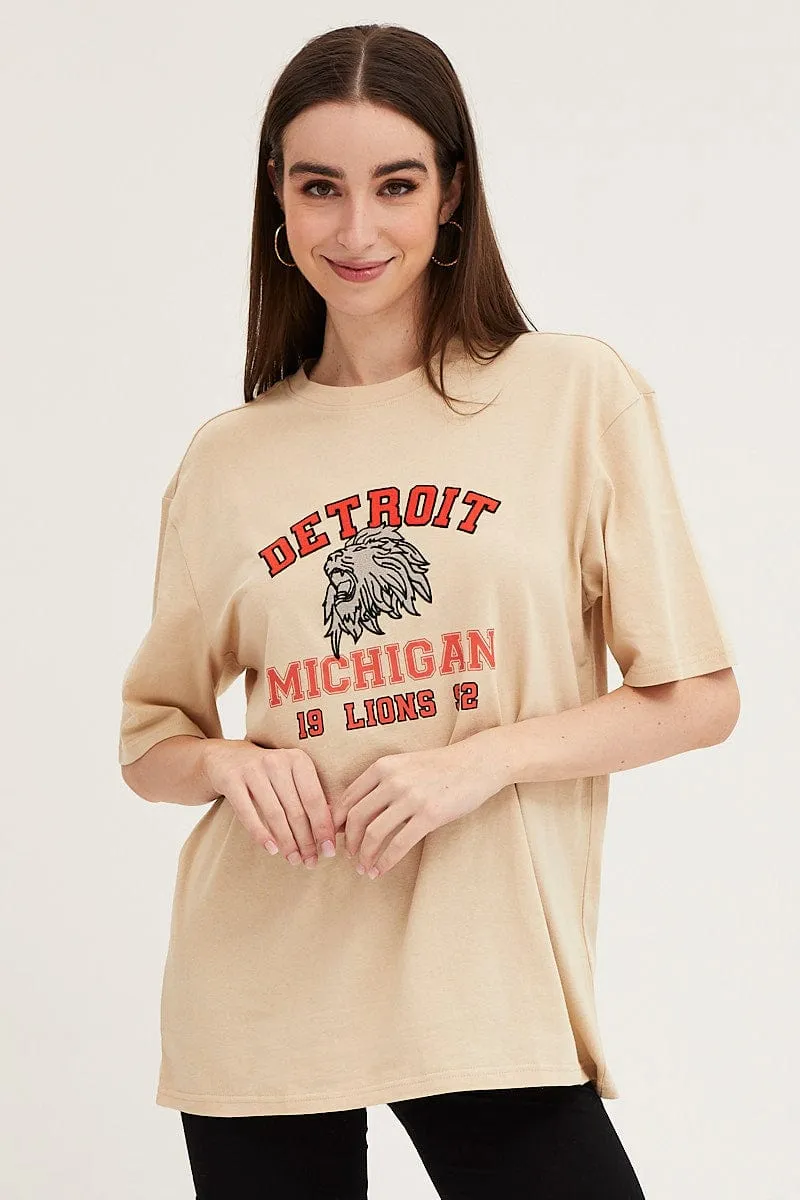 Beige Oversized T Shirt