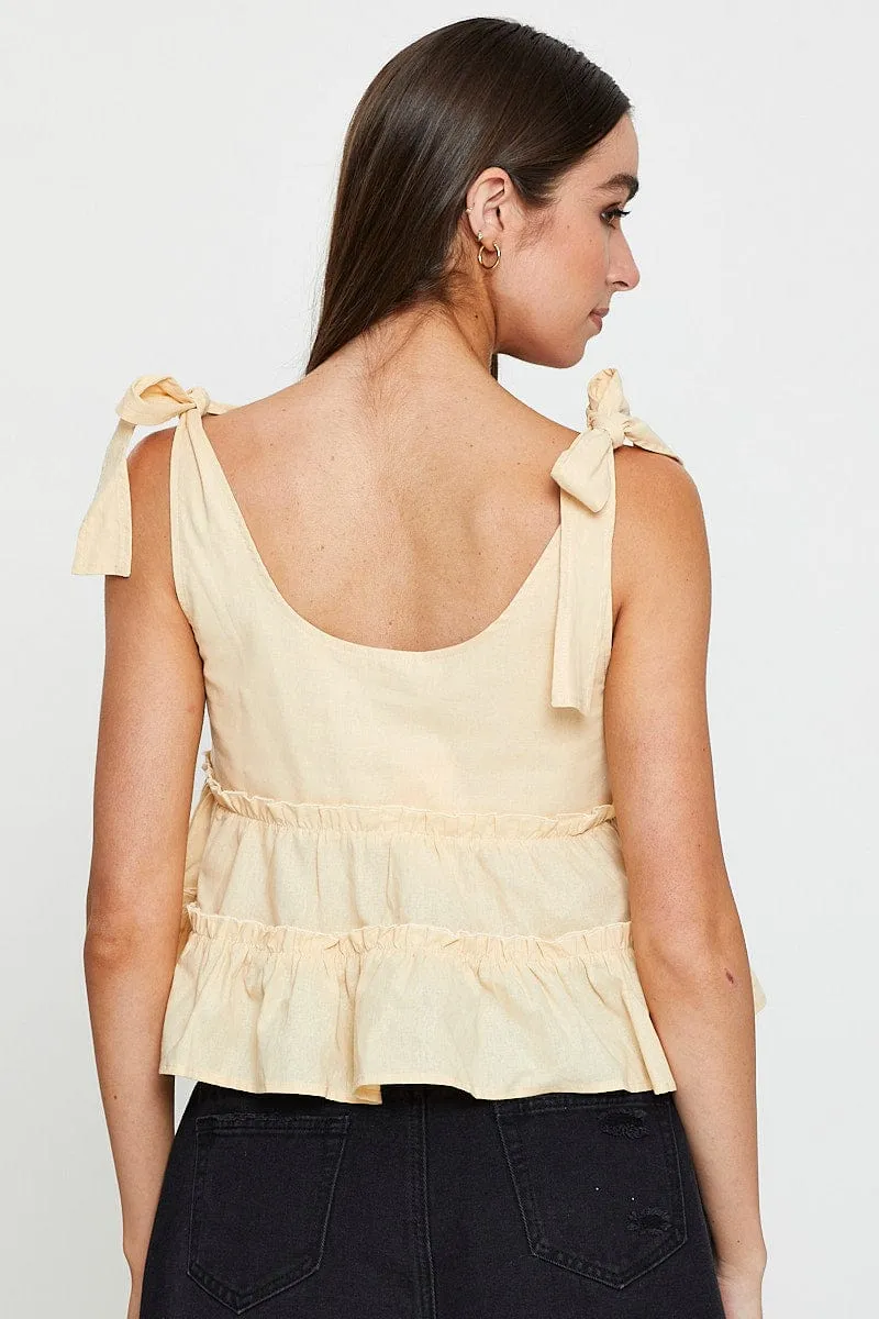 Beige Singlet Top Sleeveless V-Neck