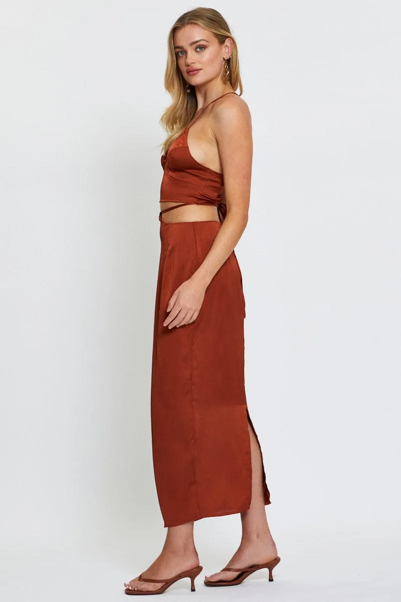 Beige Slip Skirt Maxi Satin