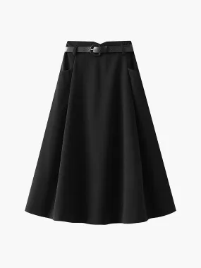 BerryBetty - Belted Elastic Waistband Pleat Midi Skirt