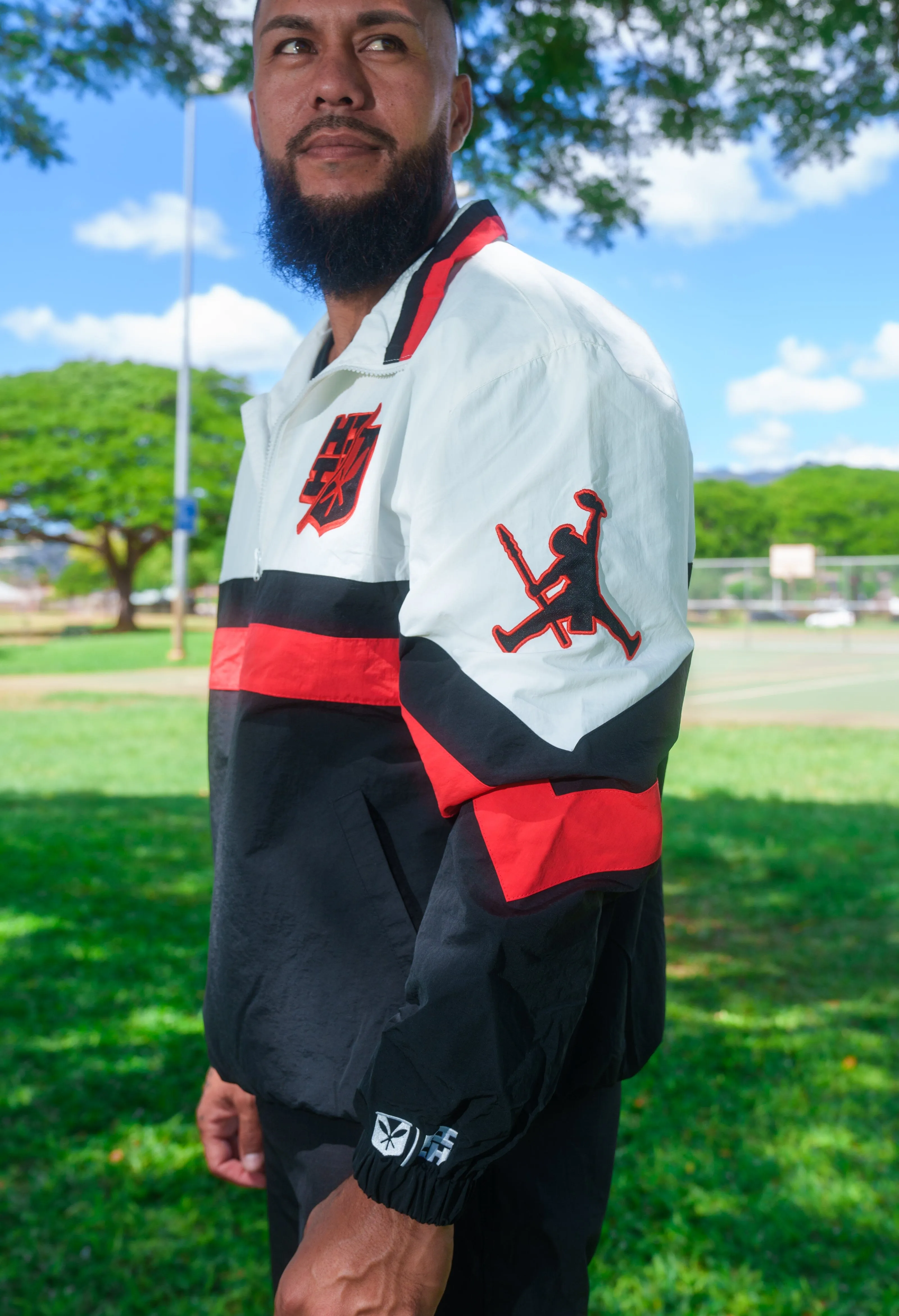 BLACK & RED PULLOVER STARTER JACKET