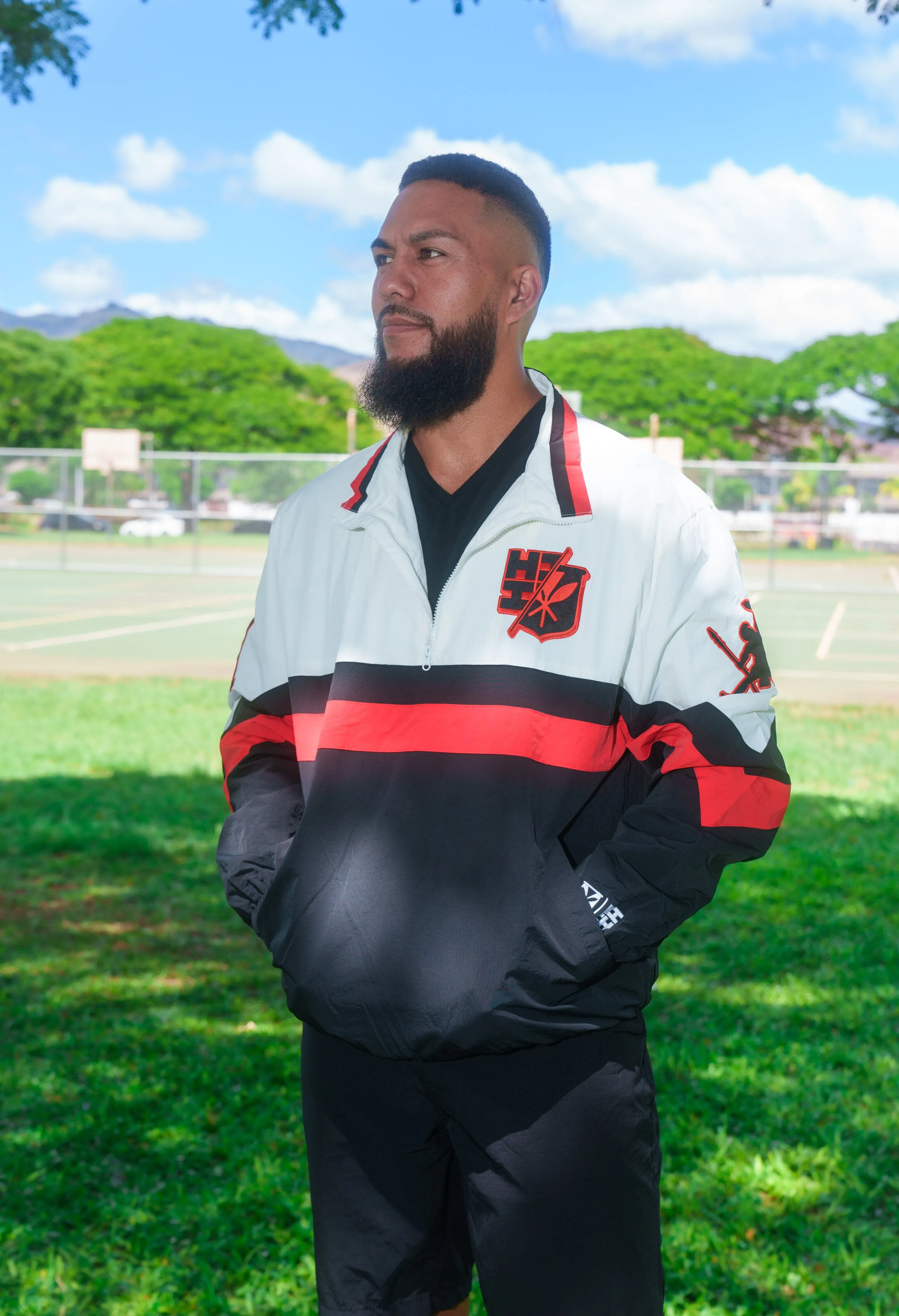 BLACK & RED PULLOVER STARTER JACKET