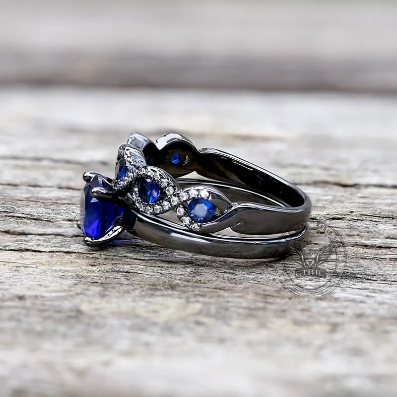 Black Inlaid Blue Zircon Stacking Ring