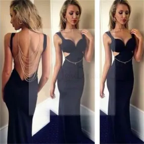 Black Jersey Sexy Mermaid Long Prom Dresses, PD0146