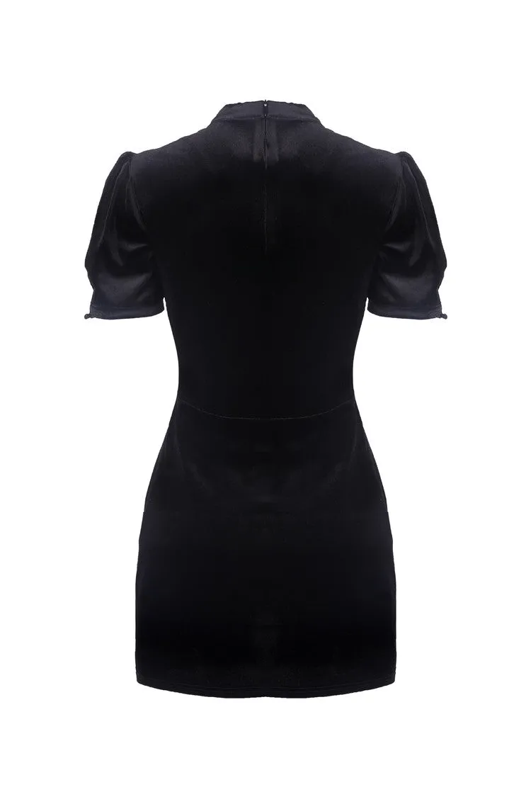 Black lady vintage lace up chest bodycon dress DW308