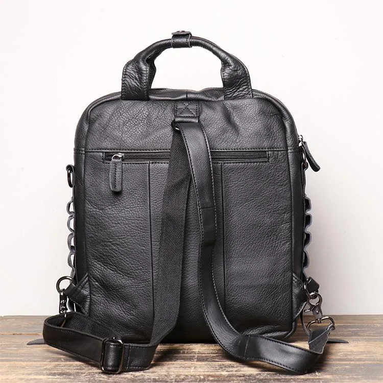 BLACK Vertical LEATHER MEN'S Messenger Bag Side Bag BACKPACK Work Handbag Briefcase FOR MEN