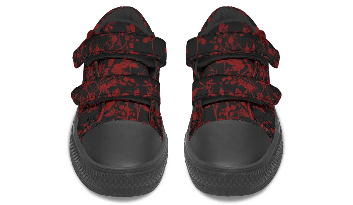 Blood Rose Romance Kids Low Tops - Easy Strap Canvas Kids Shoes with Durable Rubber Soles