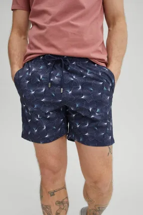 Blue Large Leaf Print Swimshorts