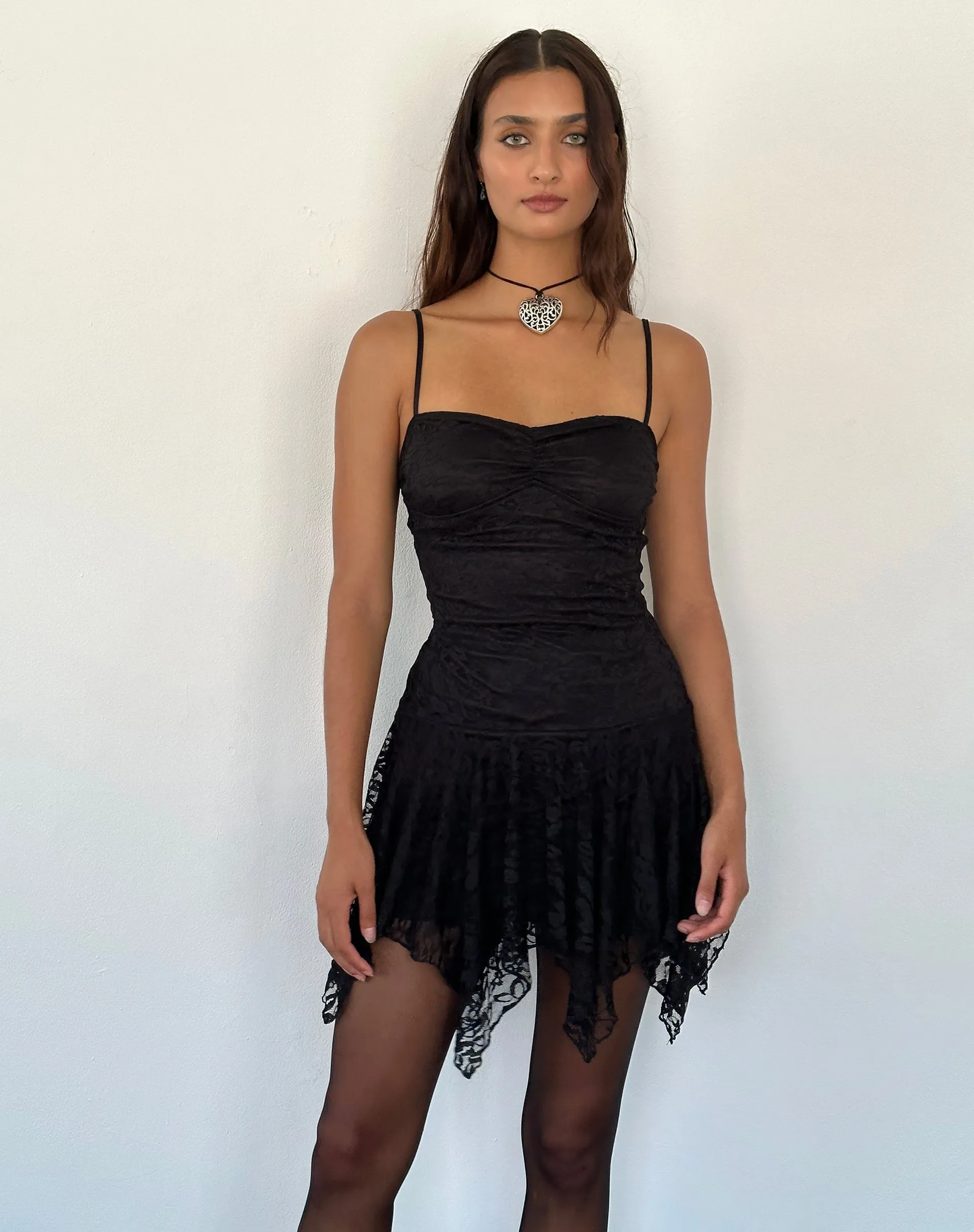 Brilliana Mini Dress in Floral Lace Jet Black