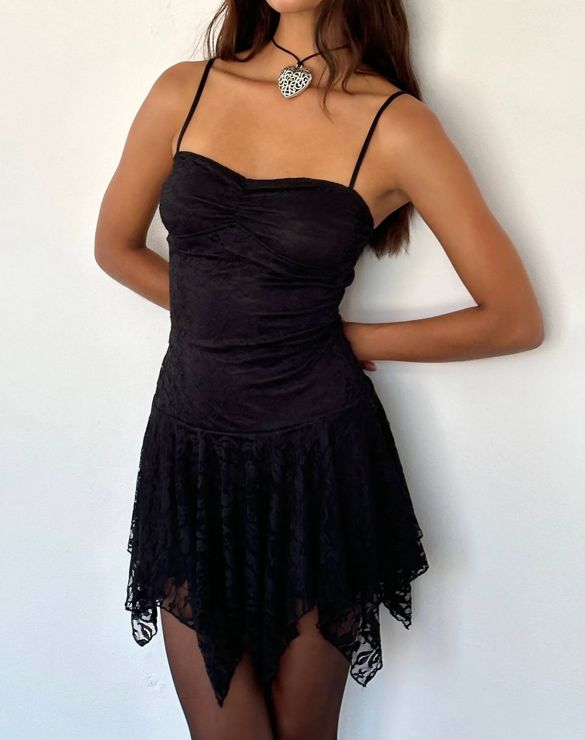 Brilliana Mini Dress in Floral Lace Jet Black