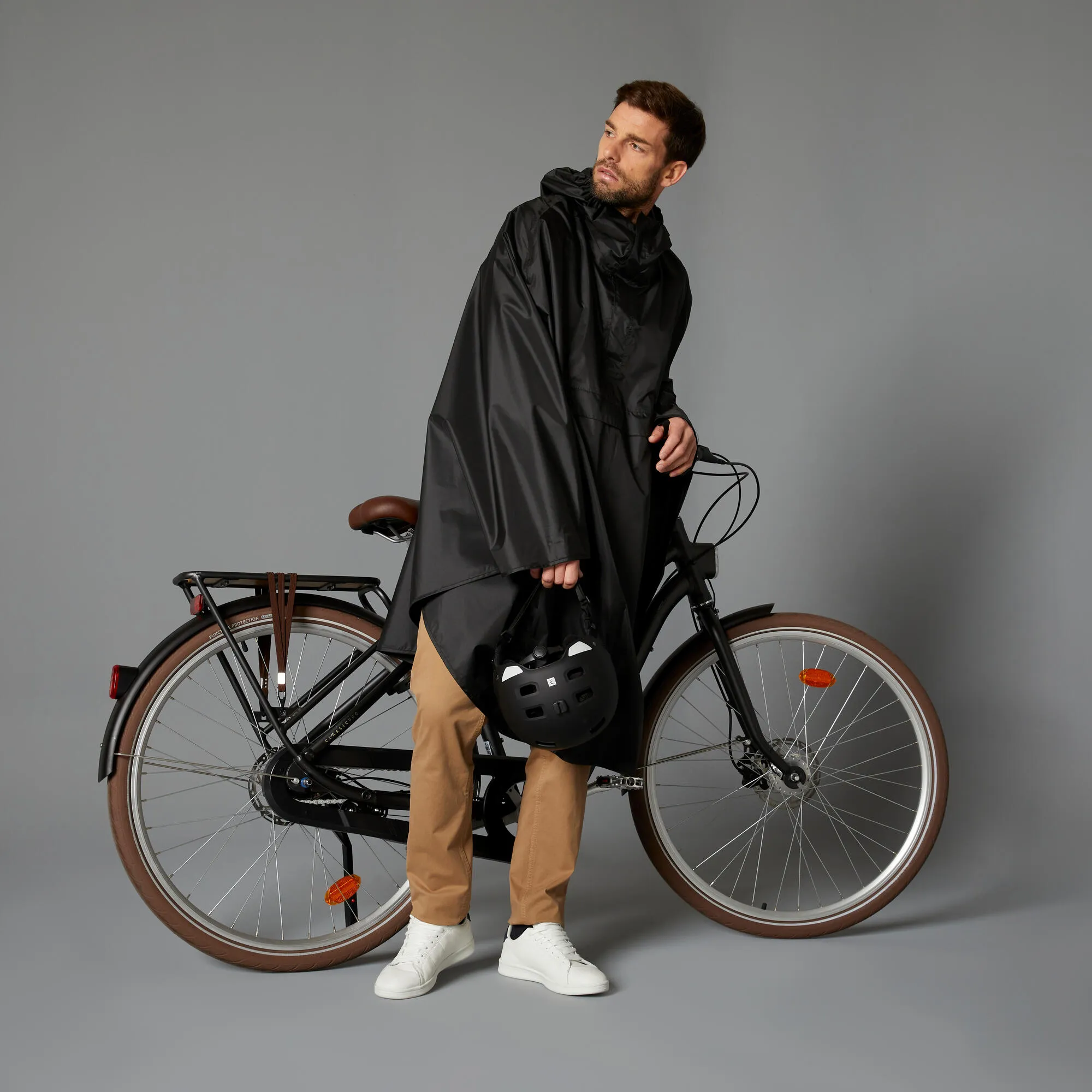 Btwin 100 City Cycling Rain Poncho - Black