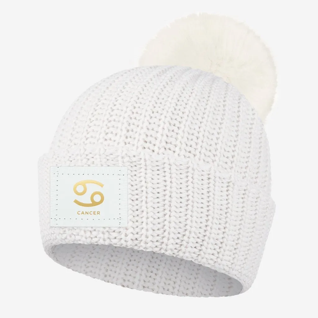 Cancer Zodiac White Pom Beanie