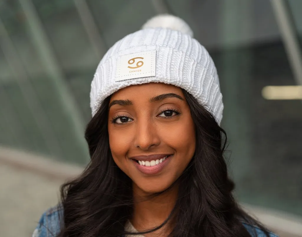 Cancer Zodiac White Pom Beanie