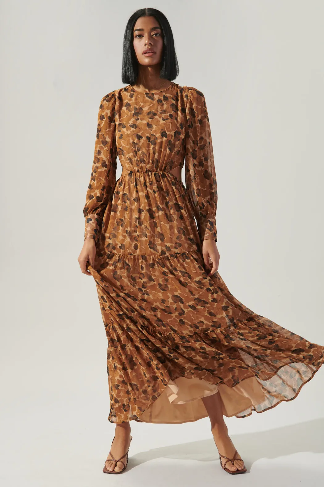 Caramel Crush Tiered Cut Out Maxi Dress