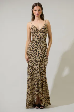 Clare Leopard Doris Ruffle Maxi Dress