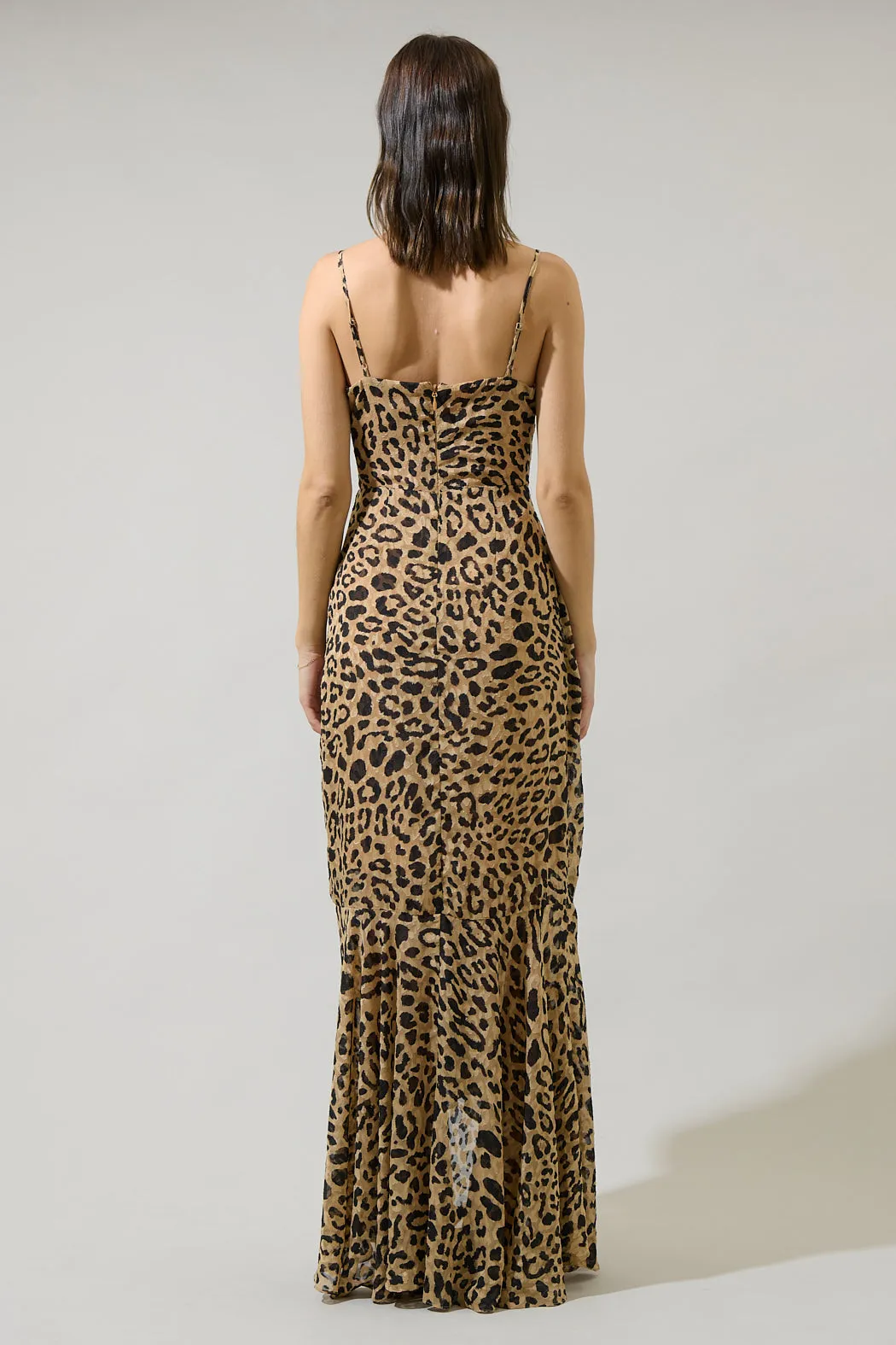 Clare Leopard Doris Ruffle Maxi Dress