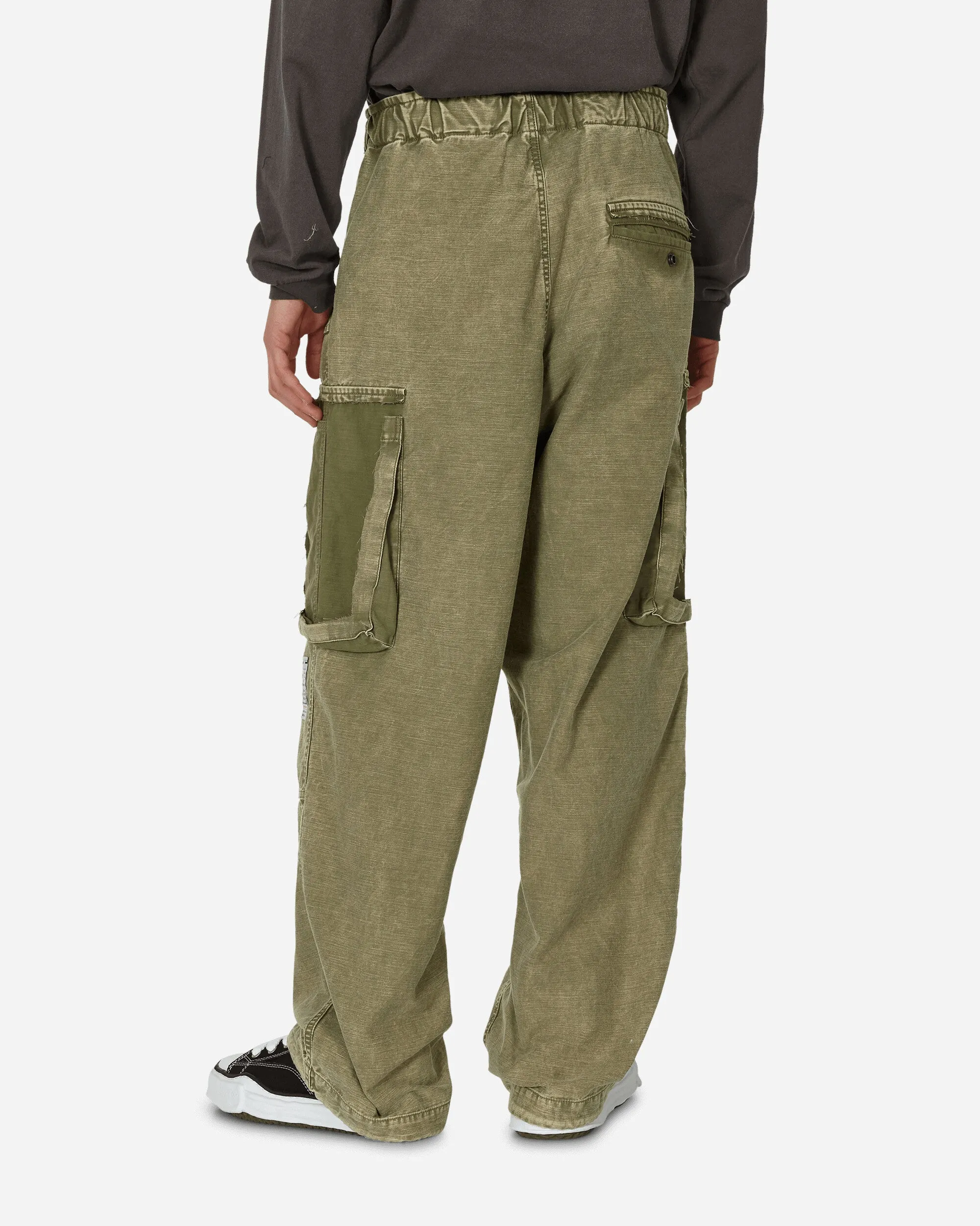 Cotton Satin Cargo Trousers Khaki