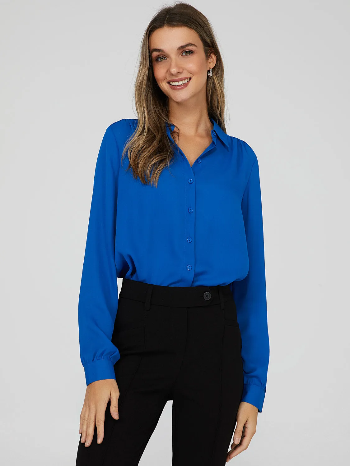 Crepe Chiffon Button-Down Blouse