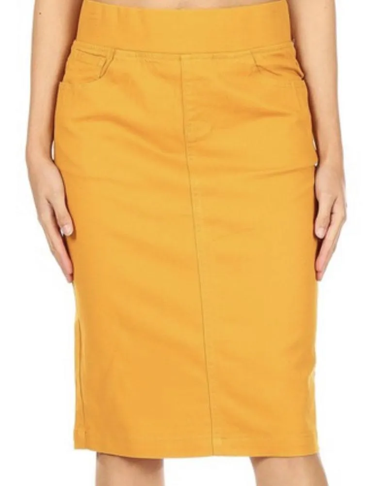 Elastic Waist Twill Denim Skirt